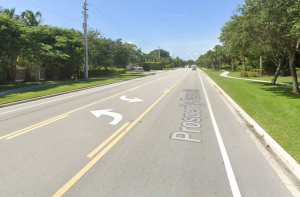 Screenshot of Google Maps image of Prosperity Farms Rd. between Northlake Blvd and Donald Ross Rd